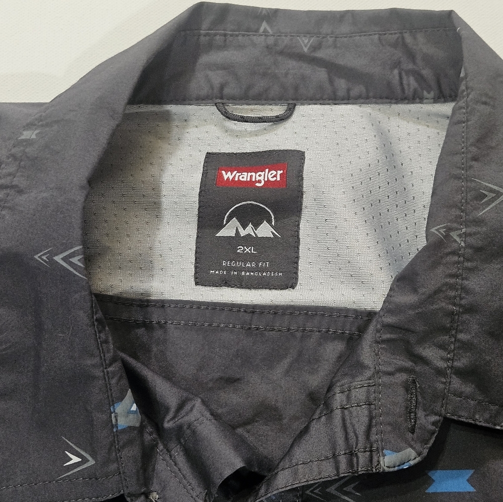 Wrangler Mens Utility Outdoor Camp Shirt 2XL Regular Fit Grey Blue Button Down - Picture 5 of 6